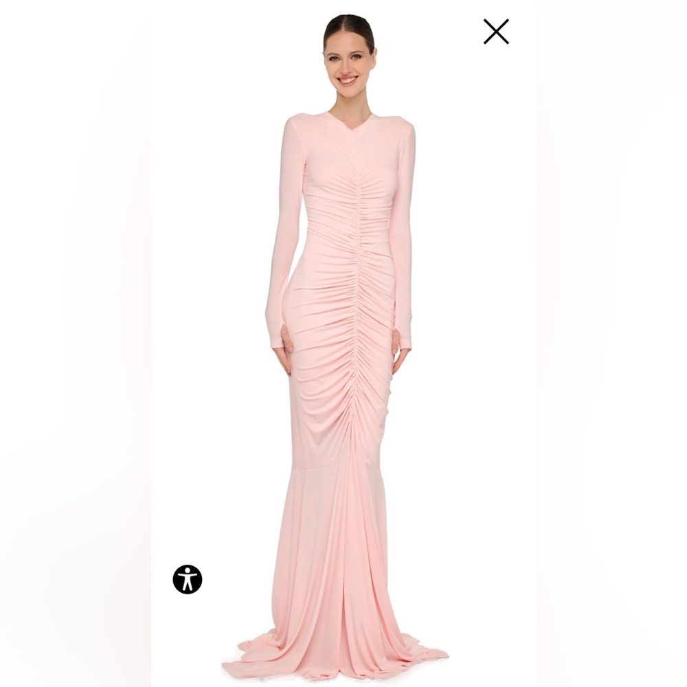 Norma Kamali Pink Ruched Long Sleeve Dress